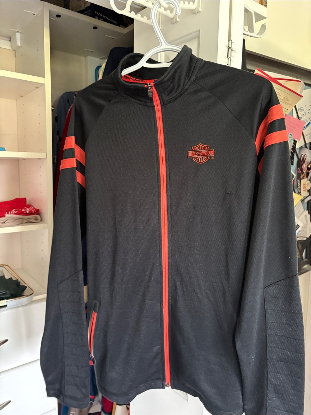 Harley-Davidson Black Jacket with Orange Trim and Stripe Accents